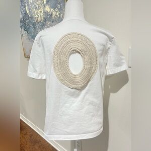 Zara White Women's T-Shirt with Crochet Detail in the Back. Size M